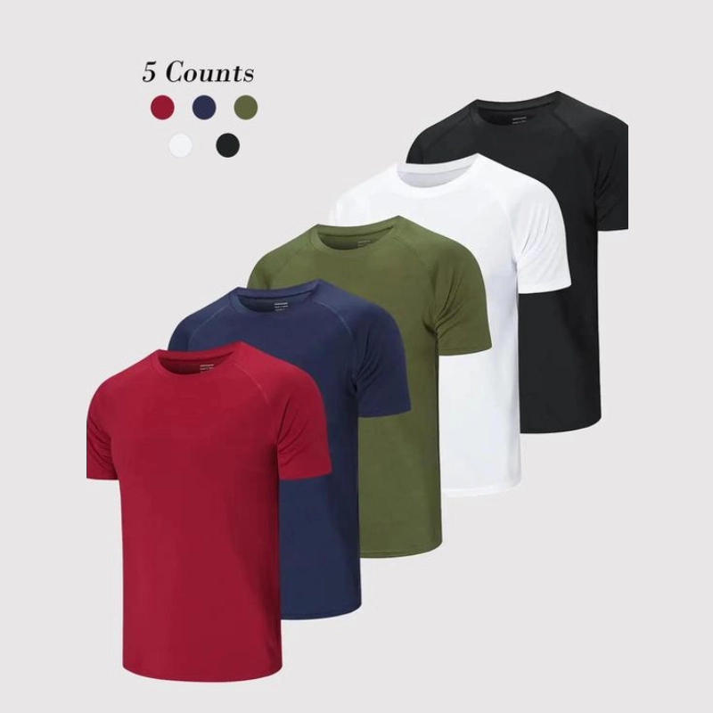 Men's solid color round neck fitness T-shirt