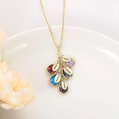 HenryCustoms Personalized Stones Engraved Family Name Necklace