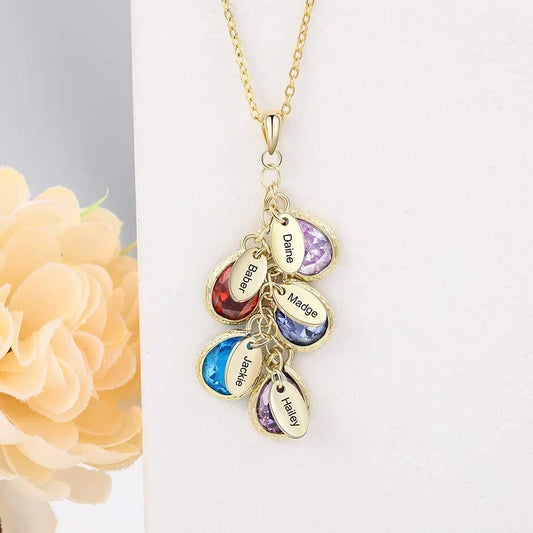HenryCustoms Personalized Stones Engraved Family Name Necklace