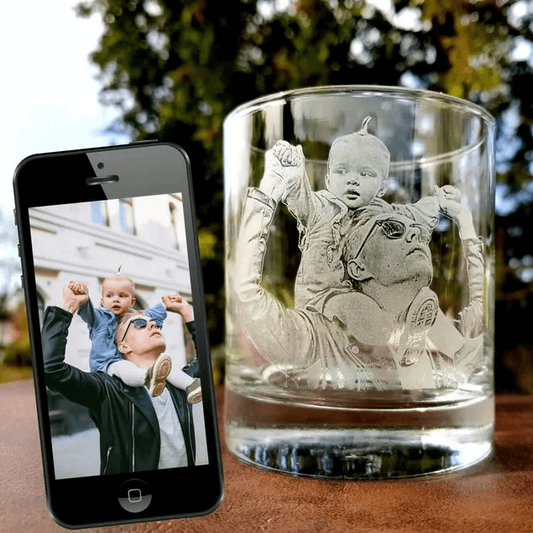 HenryCustoms Father's day Etched Picture Rocks glass