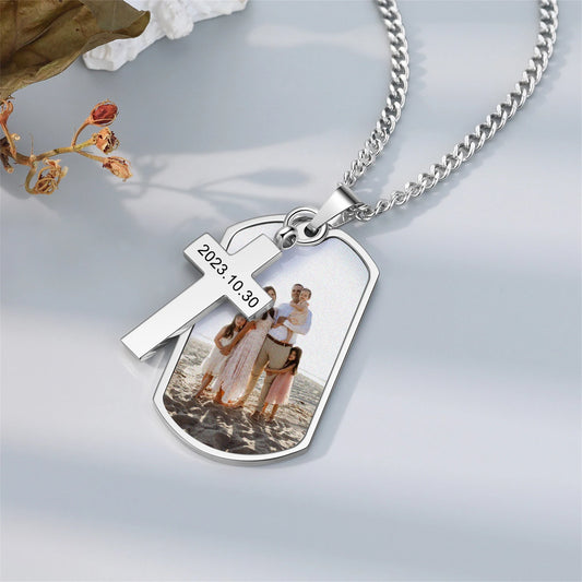 HenryCustoms Custom Photo Necklace with Cross Pendant