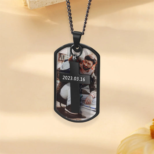HenryCustoms Custom Photo Necklace with Cross Pendant