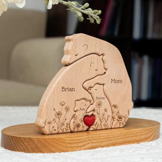 HenryCustoms Personalized Wooden Bear Family Puzzle